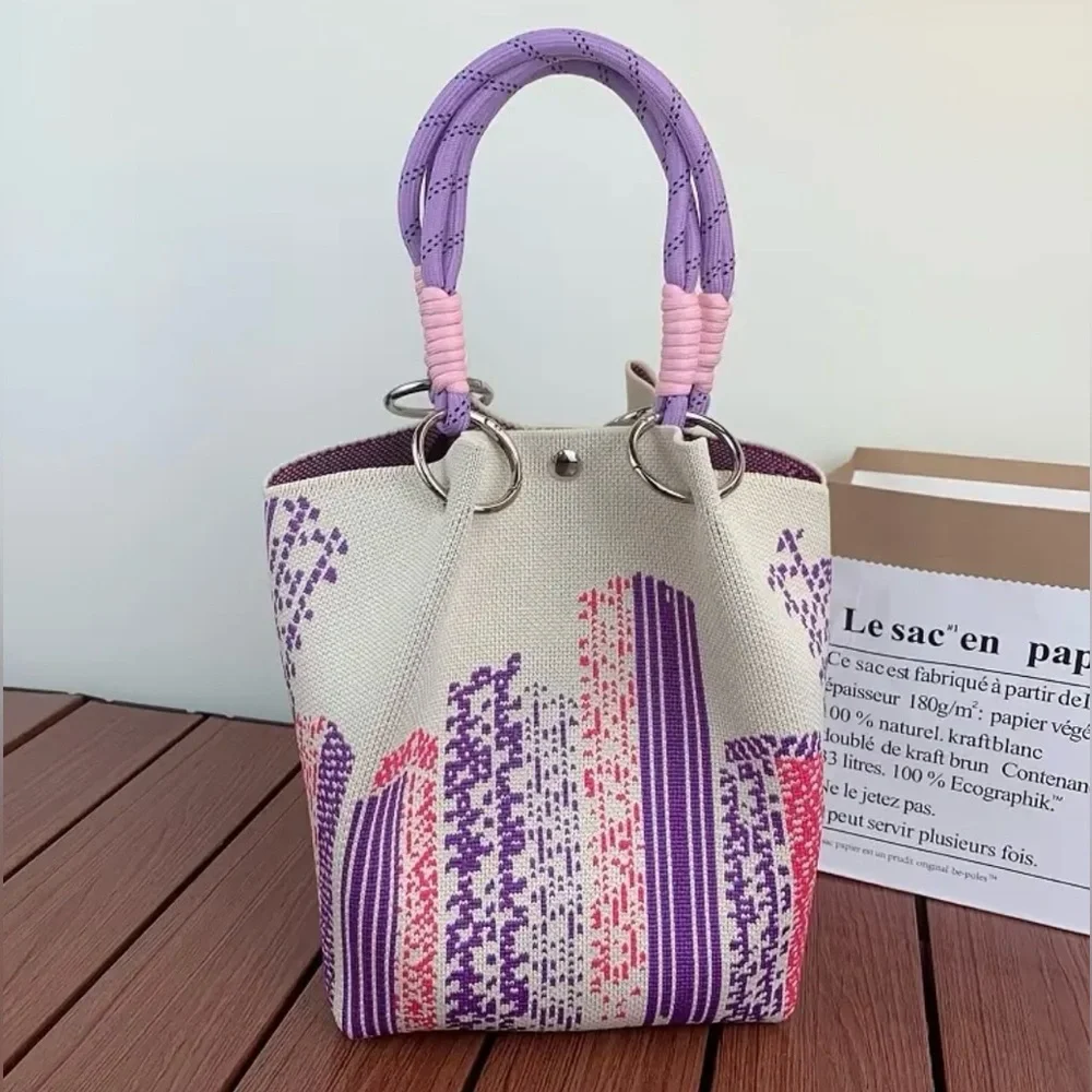 NWOT Stylish Purple and Pink Embroidered Knit Women's Bag